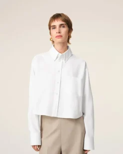 Ami Paris White Cotton Cropped Oversized Shirt NATURAL WHITE Discount