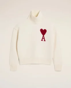 Ami Paris White Wool Ami de Coeur Sweater OFF WHITE/ RED Cheap