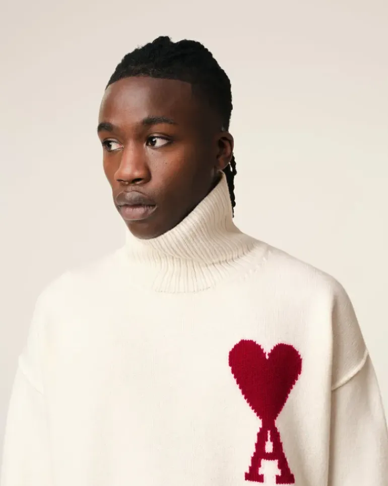 Ami Paris White Wool Ami de Coeur Sweater OFF WHITE/ RED Cheap