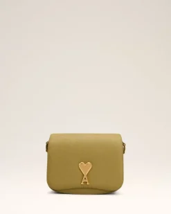 Ami Paris Yellow Leather Paris Paris Bag HAVANA/VIBRATED BRASS Best Sale