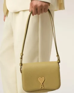 Ami Paris Yellow Leather Paris Paris Bag HAVANA/VIBRATED BRASS Best Sale