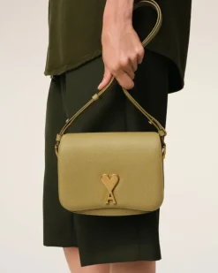 Ami Paris Yellow Leather Paris Paris Bag HAVANA/VIBRATED BRASS Best Sale