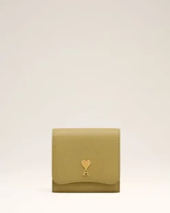 Ami Paris Yellow Leather Paris Paris Compact Wallet HAVANA/VIBRATED BRASS Cheap